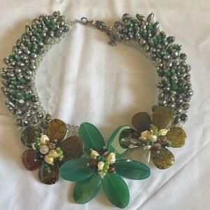 Elegant Green Floral Statement Necklace